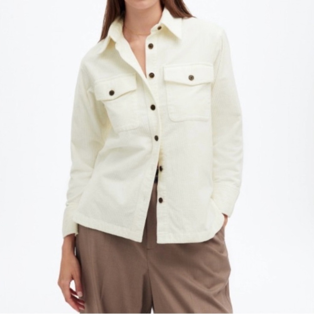 Madewell Stretch Twill Oversized Cordouroy Shirt Jacket Winter White Sz M NWT